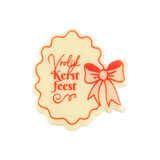 PLAATJE MET STRIK VROLIJK KERSTFEEST 3,7X4 CM 6 STUKS = CHOCOLADE_