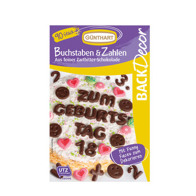 GÜNTHART CHOCOLADEDECORATIE LETTERS EN CIJFERS 90ST.