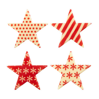 STER MET ROOD KERSTMOTIEF 5,5 CM - 4 STUKS