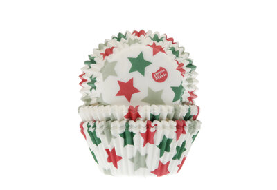 CUPCAKE CUPS GROTE STERREN 50X33 MM (KERSTMIS). 50ST.