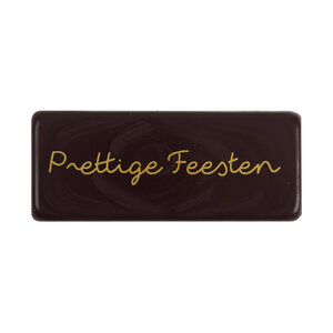 PLAATJE  PRETTIGE FEESTEN 5,5X2,3 CM CHOCOLADE -  6 STUKS